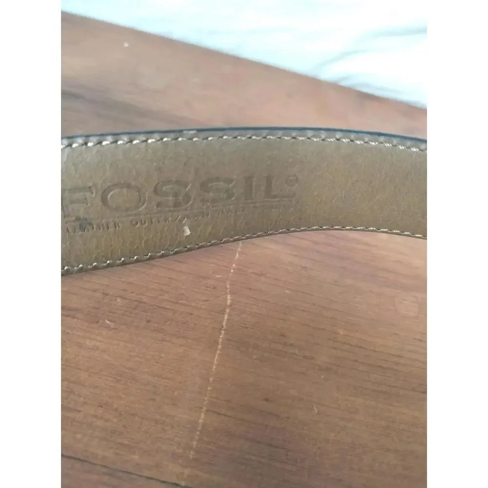 Vintage Fossil‎ Black L Croc-Embossed Leather Belt - Ornate Hinged Silver Buckle